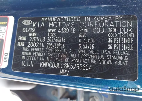 2019 Kia Niro Lx from USA, damaged, VIN KNDCB3LC8K5265334